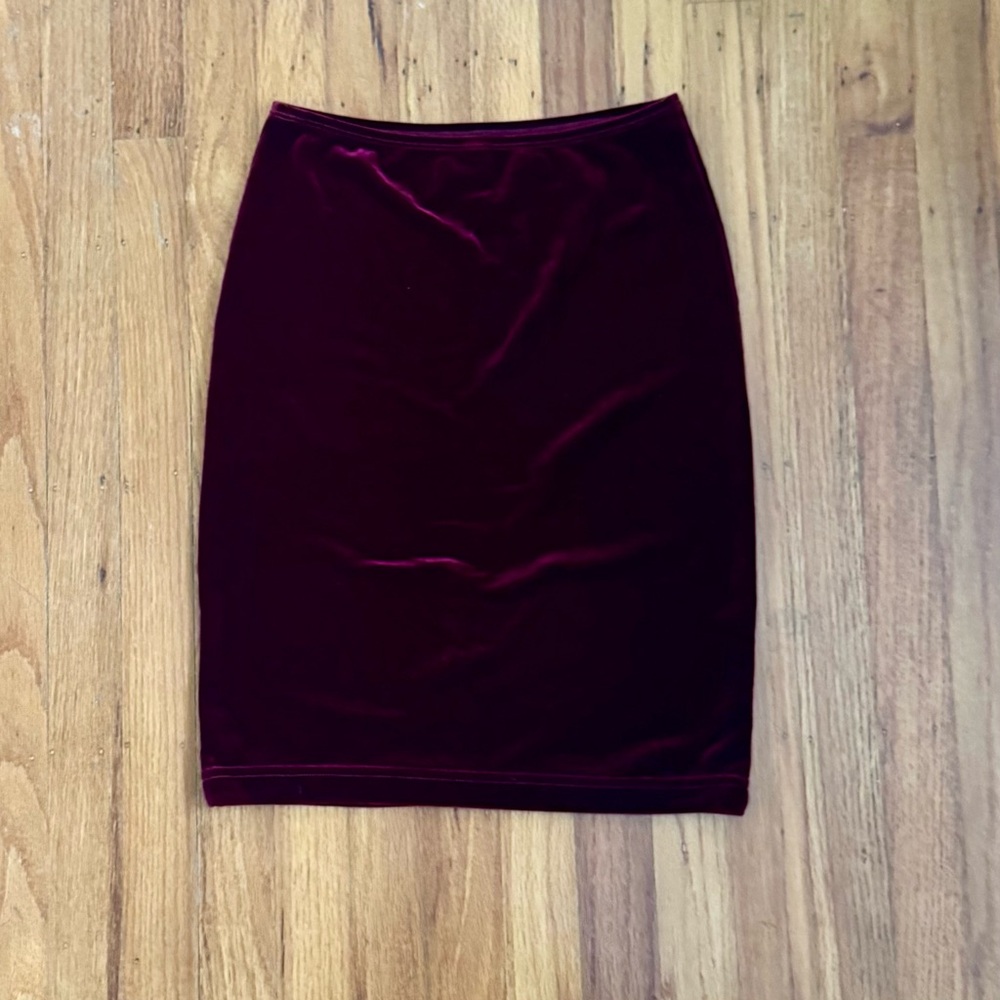 American Apparel Velvet Mini Skirt in Burgundy
